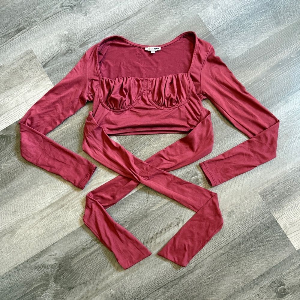 Fashion Nova Wrap Crop Top Wine Burgundy Medium Soft Stretch - Picture 2 of 10